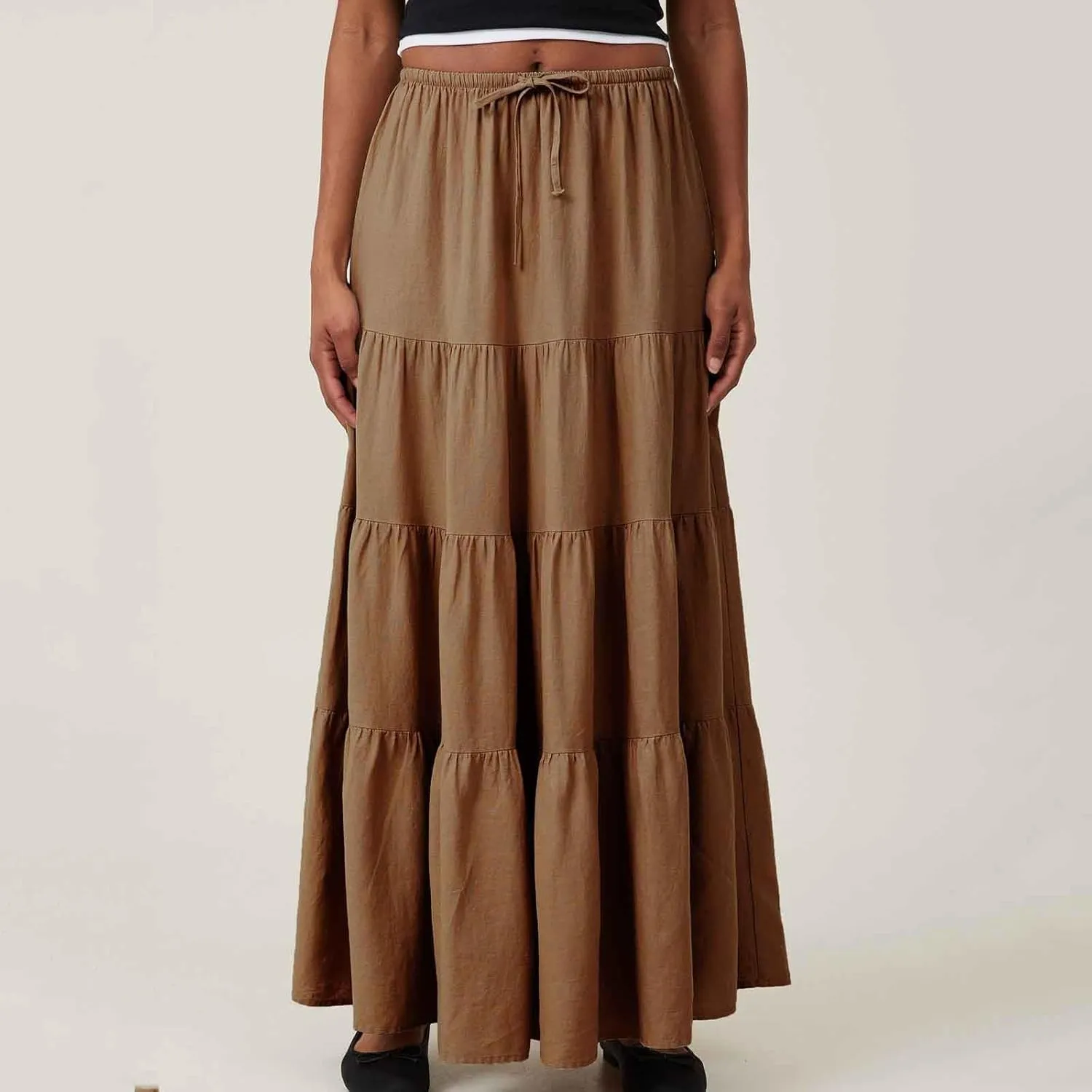 Xiaojmake Women Ruffle Boho Maxi Skirts High-Waist Drawstring Pleated Long Skirt Summer Casual A Line Flowy Skirts Beach Wear