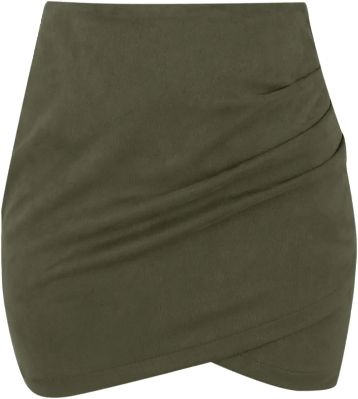 XOWRTE Mini Skirt Women's Sexy Faux Suede Short Skirt High Waist Tight Pencil Skirt Plain Leather Skirt Irregular A-line