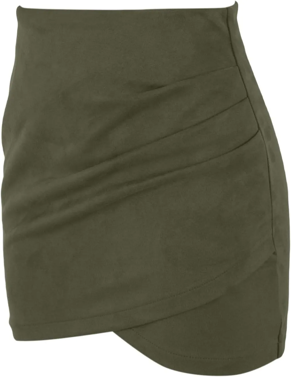 XOWRTE Mini Skirt Women's Sexy Faux Suede Short Skirt High Waist Tight Pencil Skirt Plain Leather Skirt Irregular A-line