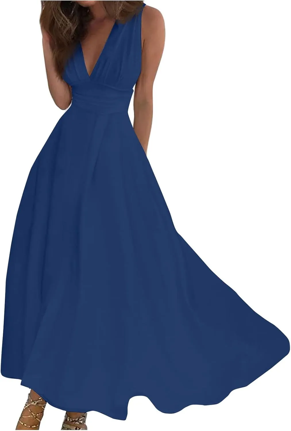 Yesunpxs Women's 2024 Floral Printed Maxi Dress - Sleeveless, V-Neck, Wrap, Midi, All Seasons, Size M, Summery Floral
